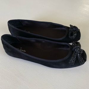 Kate Spade Black Suede flats with Rhinestone Bow